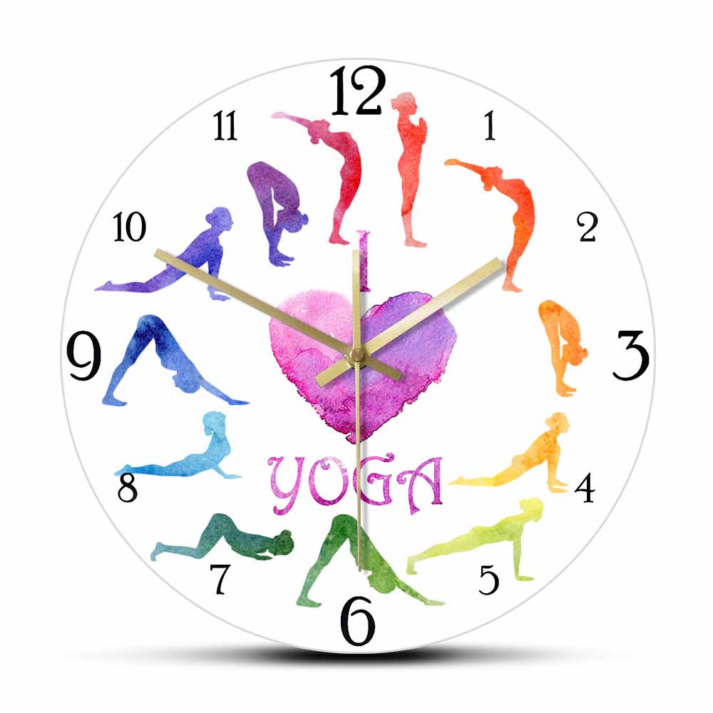 Yoga Fitness Watch - ساعة حائط مطبوعة بتصميم ألوان مائية